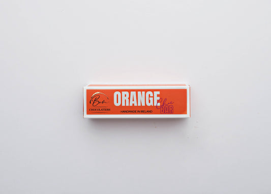 Handmade Irish orange chocolate bar by Bon Chocolatiers in branded box, a luxury birthday treat for foodies.
